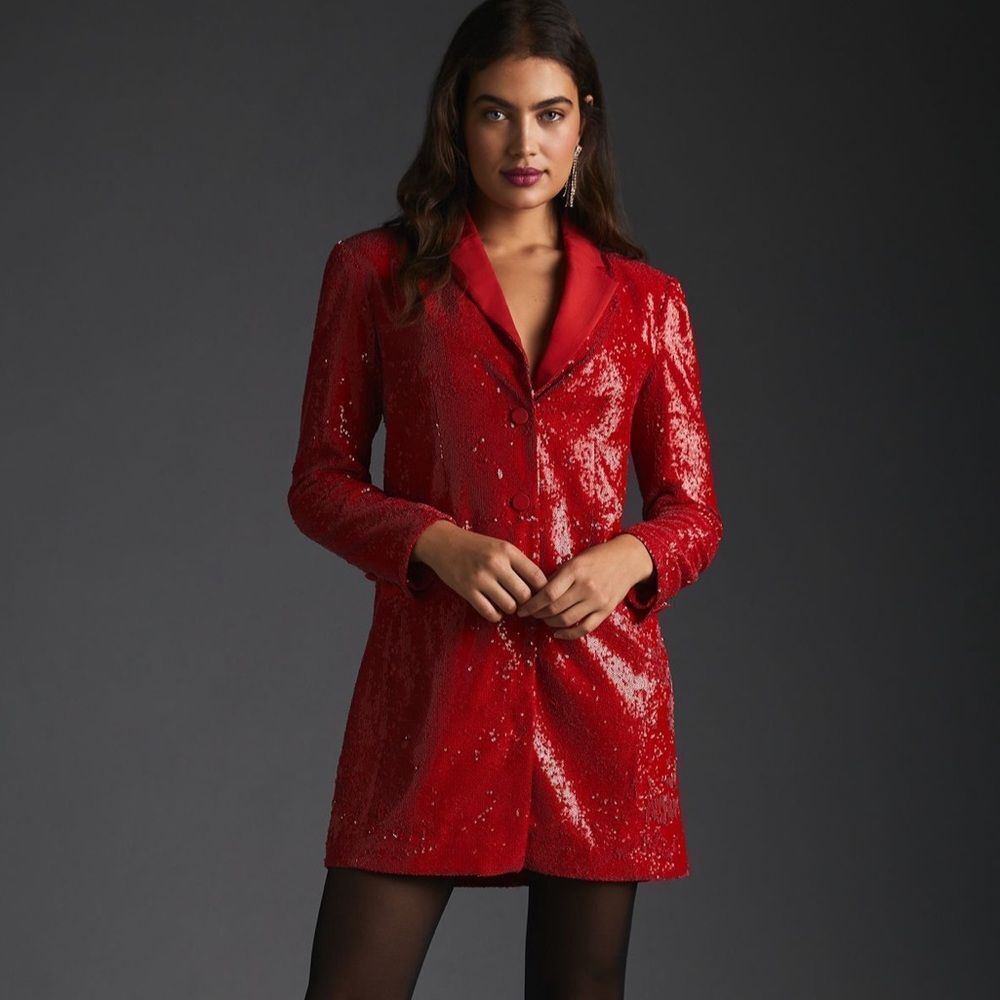 NEW Maeve Anthropologie Sequin Blazer Dress Red Size 24W